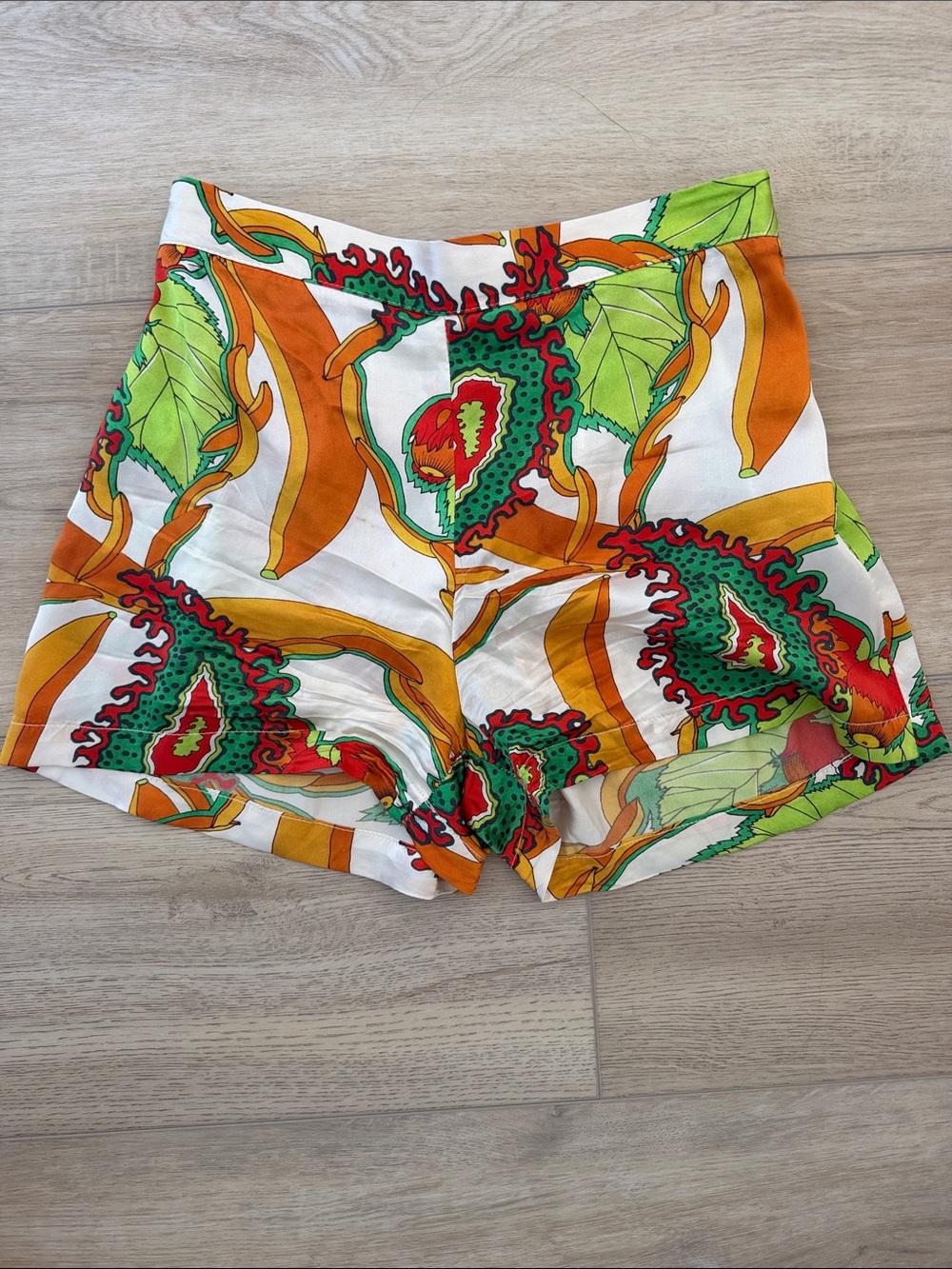 High-Rise Tropical Print Women’s Shorts — Green, Orange & White